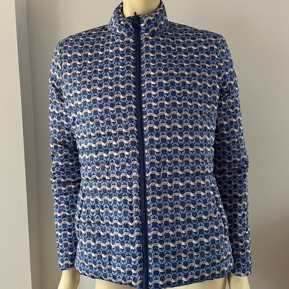 J. McLaughlin Women’s Reversible Puffer Navy Chainlink Coat lightweight Jacket M